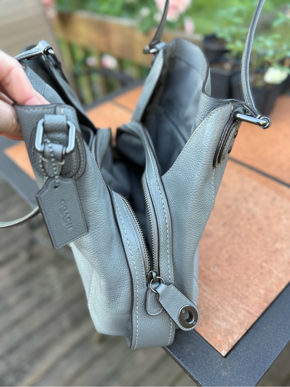 Coach Pebbled Leather Shoulder Bag in Light Gray - Picture 4 of 6